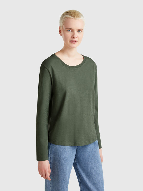 T-shirt à manches longues en coton léger Femme
