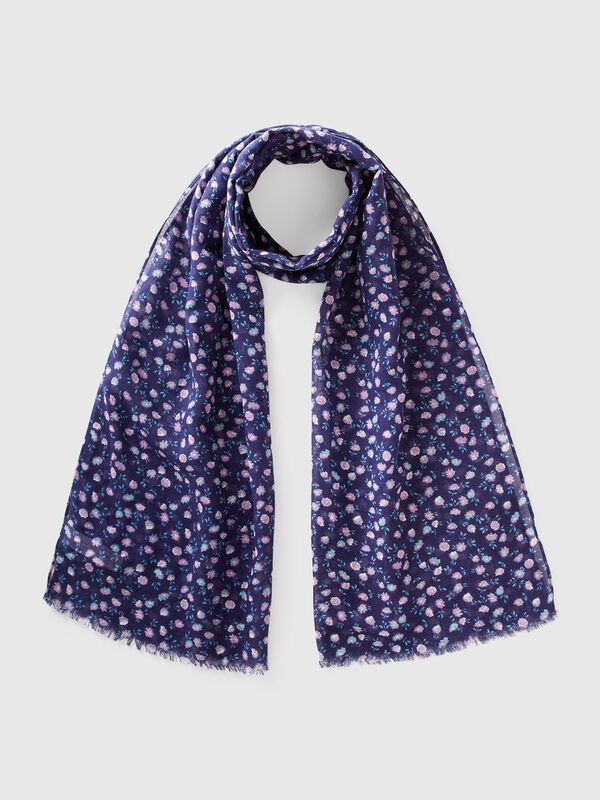 Foulard bleu à imprimé fleuri Femme