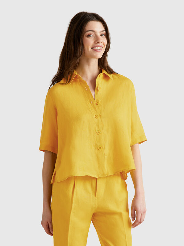 Short shirt in pure linen Women