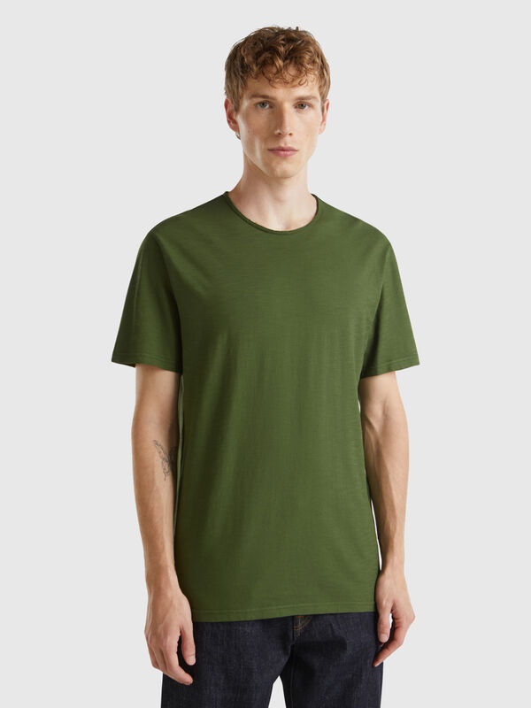 T-shirt verde oliva in cotone fiammato Uomo