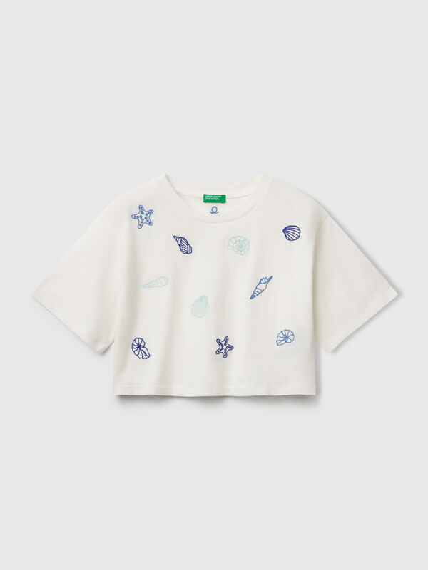 T-shirt blanc avec broderie coquillage Filles
