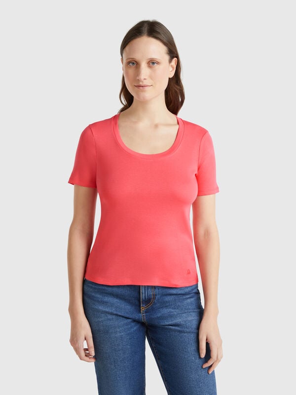 T-shirt à manches courtes en coton à fibres longues Femme