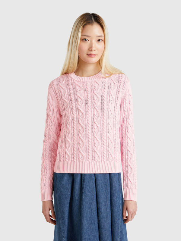 Zopfstrickpullover aus 100 % Baumwolle Damen