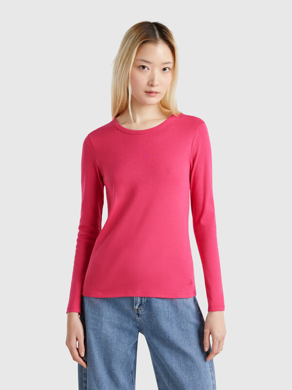 Langärmeliges T-Shirt aus reiner Baumwolle Damen