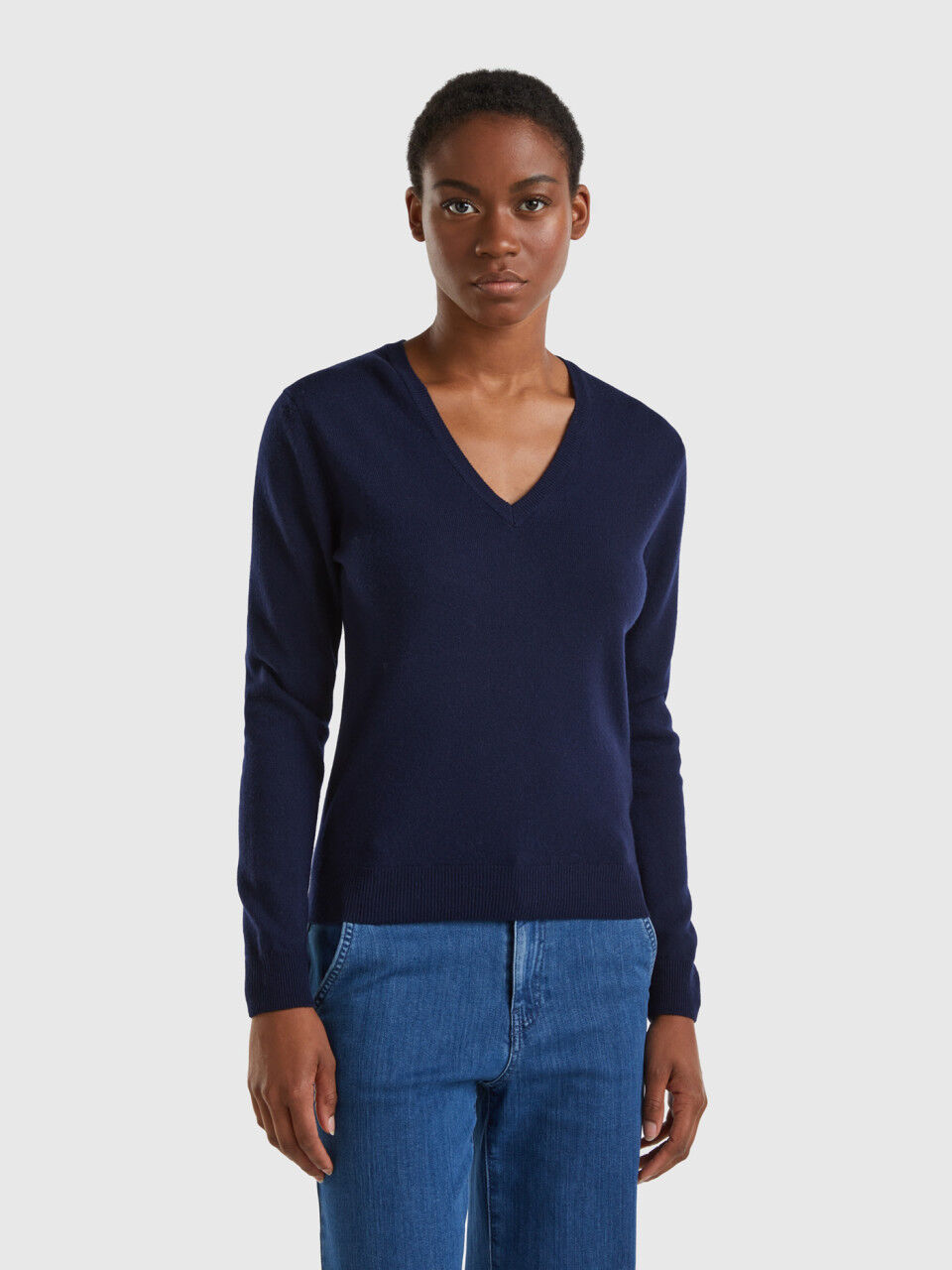 Navy merino wool jumper ladies store