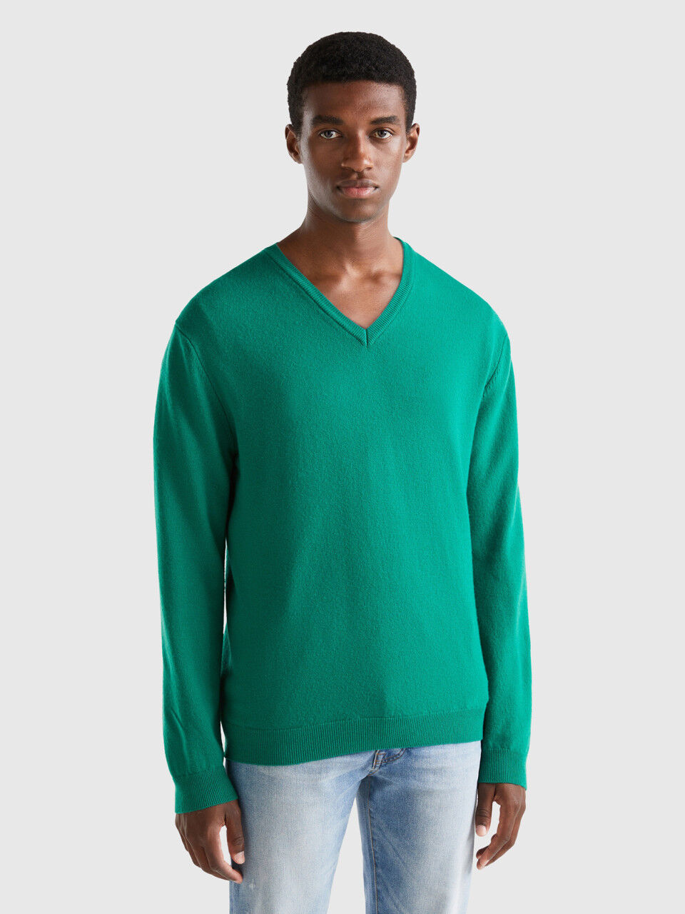 Pull vert sales homme col v