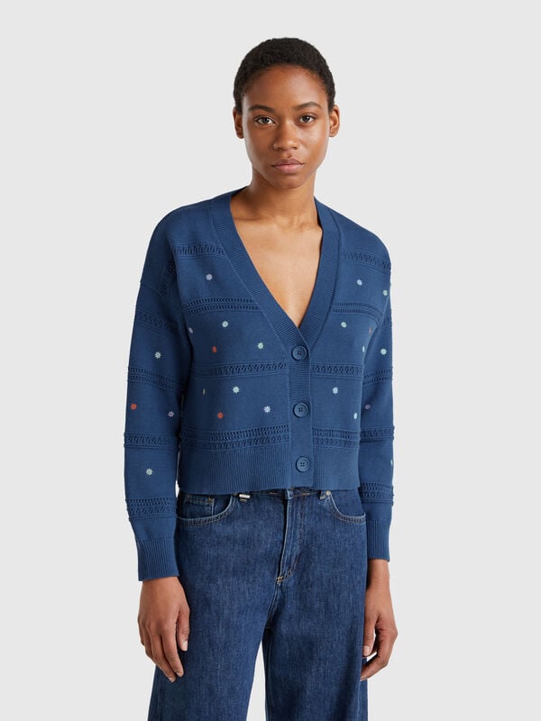 Strickjacke mit gestickten Blumen Damen