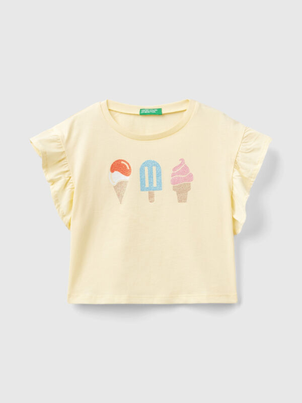 T-shirt con stampa gelati e glitter Bambina