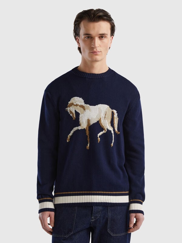 Pullover mit eingearbeitetem Pferdemotiv Herren