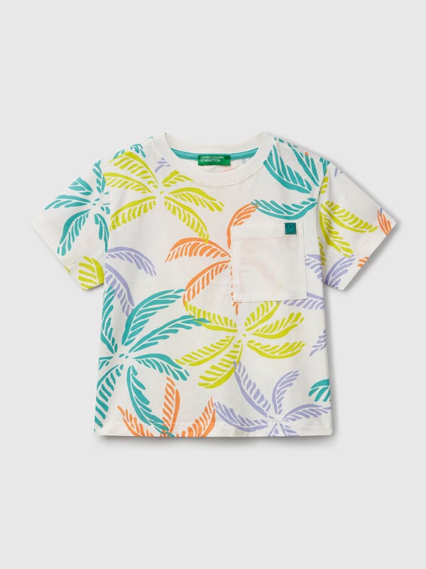 T-shirt bianca con stampa tropicale Bambino