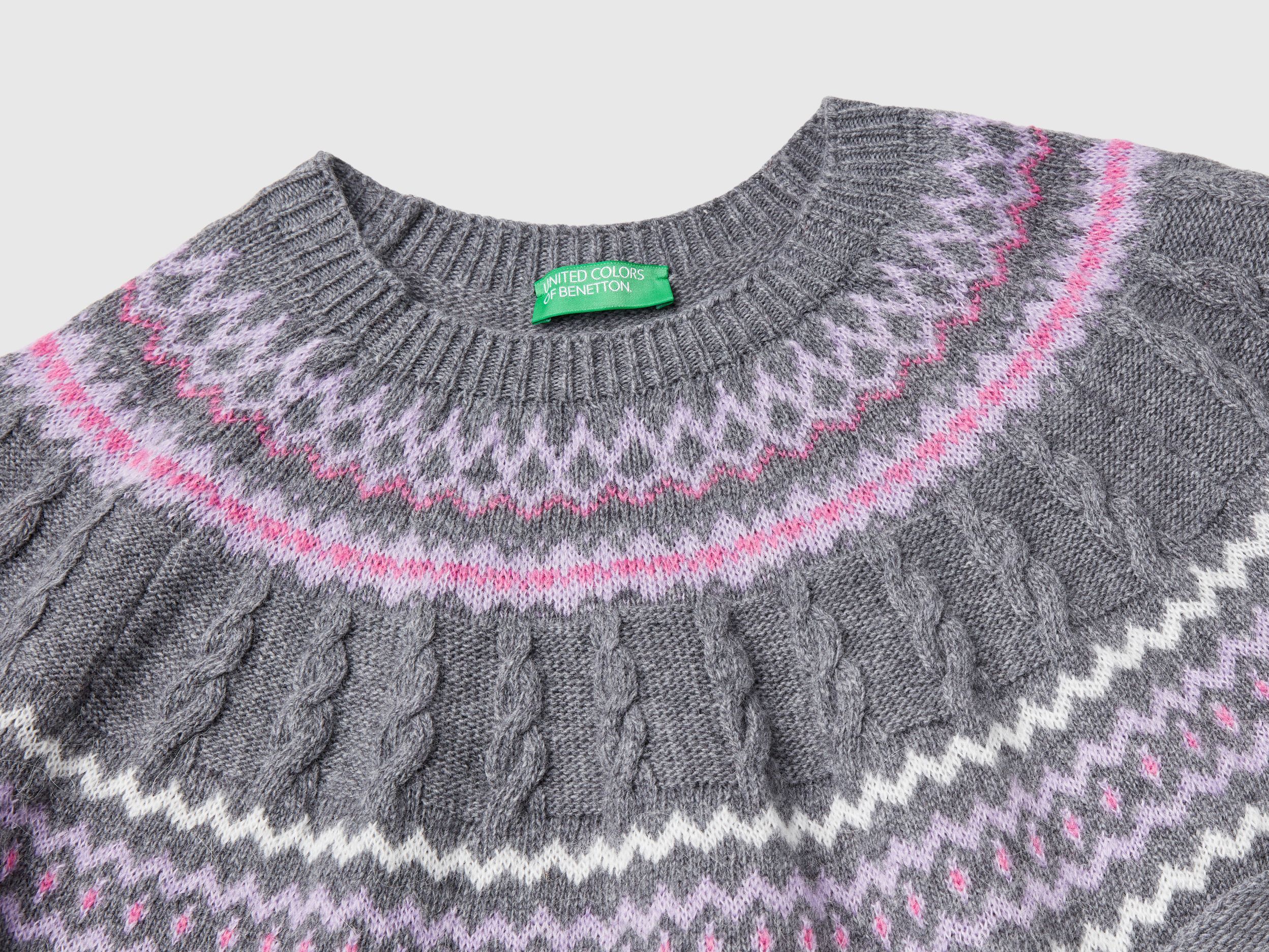 Wool blend jacquard sweater - Dark Gray | Benetton Wool blend jacquard sweater - Dark Gray | Benetton