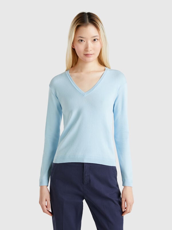 Pulli aus reiner Baumwolle mit V-Ausschnitt Damen