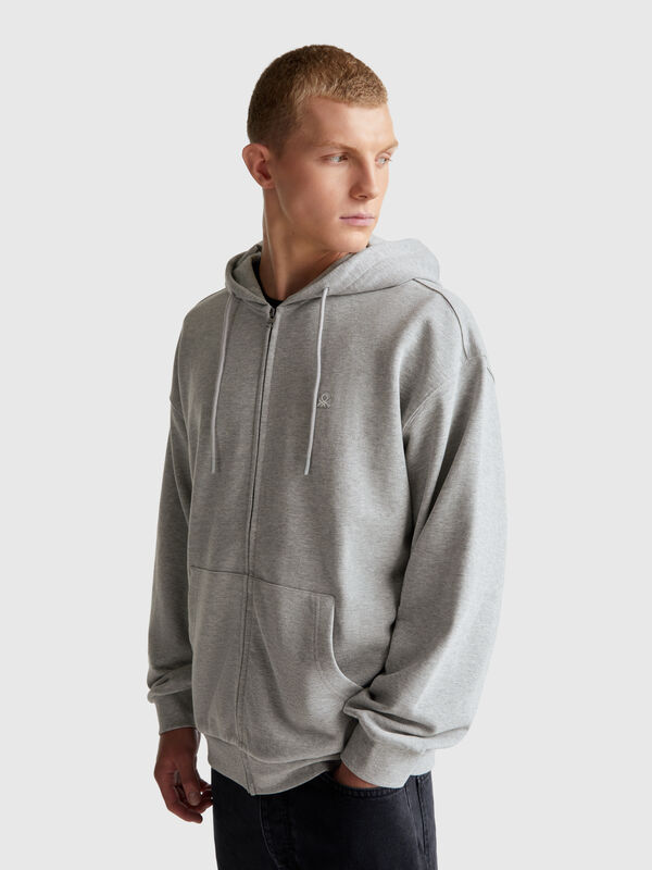 Felpa in cotone con zip e cappuccio Uomo