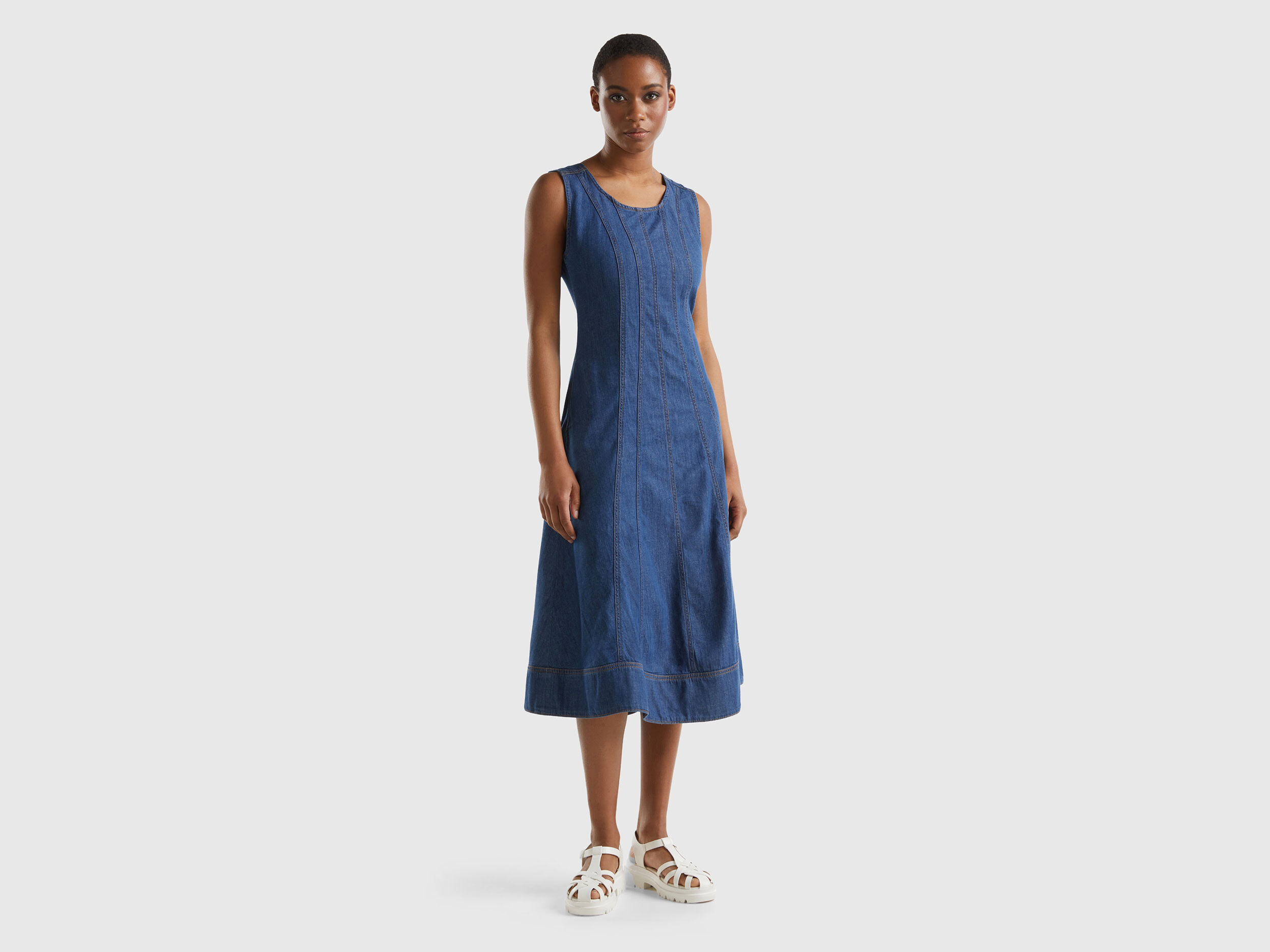Robe cintree en chambray Bleu Benetton