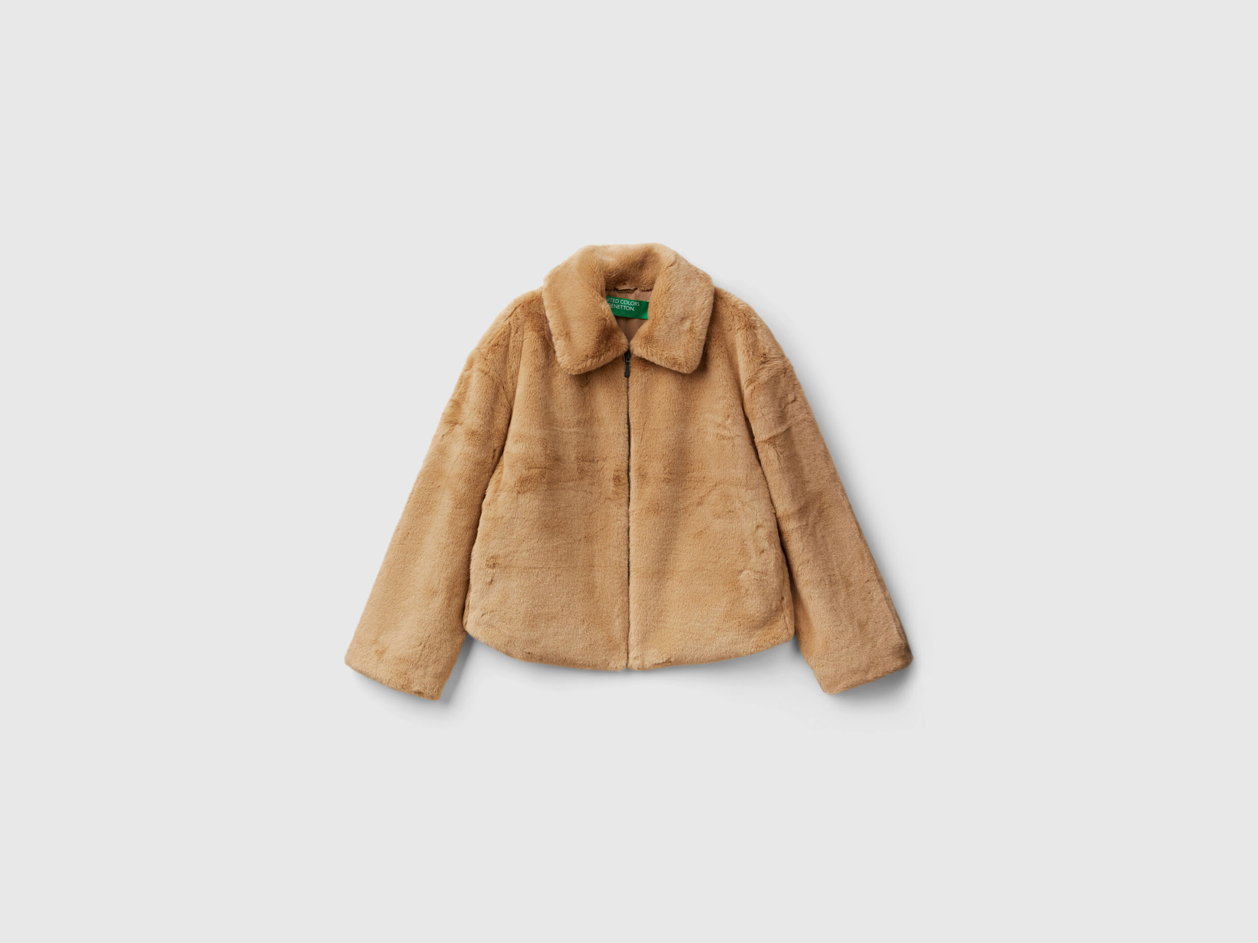 Jacket in faux fur - Camel | Benetton