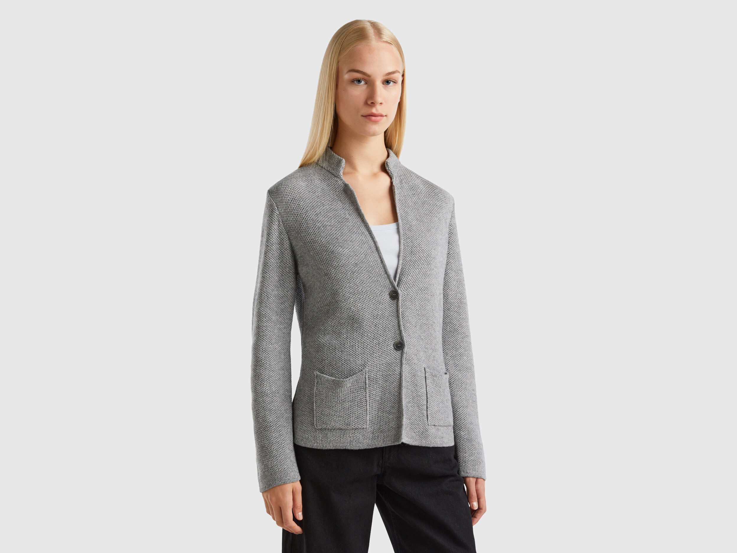 Giacca in maglia misto lana e cashmere Grigio Benetton