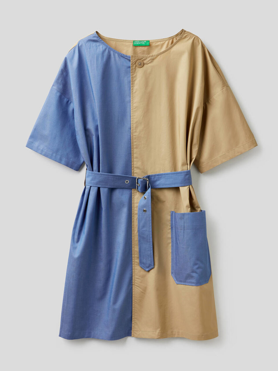 Kurzes, zweifarbiges Kleid aus reiner Baumwolle image number 1