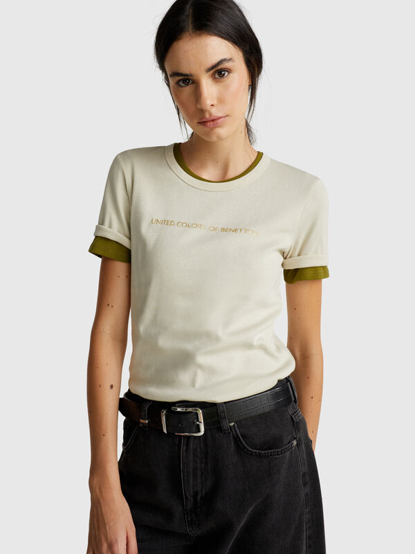 T-Shirt aus 100 % Baumwolle mit Glitzer-Logo-Print Damen