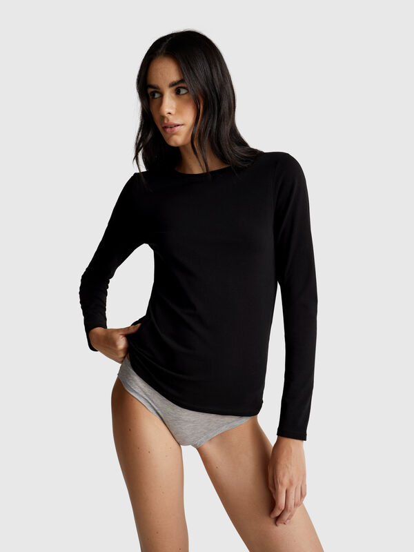 T-shirt manica lunga in cotone super stretch Donna