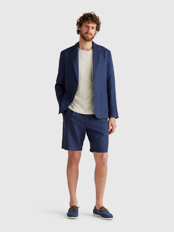 Bermuda a righe in misto lino Uomo