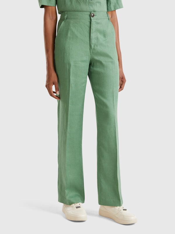 Straight leg trousers in pure linen Women