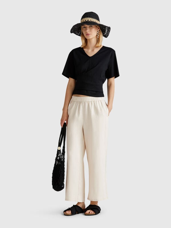 Weite Hose aus reinem Leinen Damen