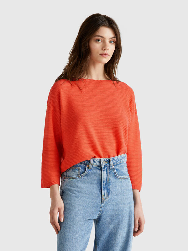 Sweater in linen blend with 3/4 sleeves Women