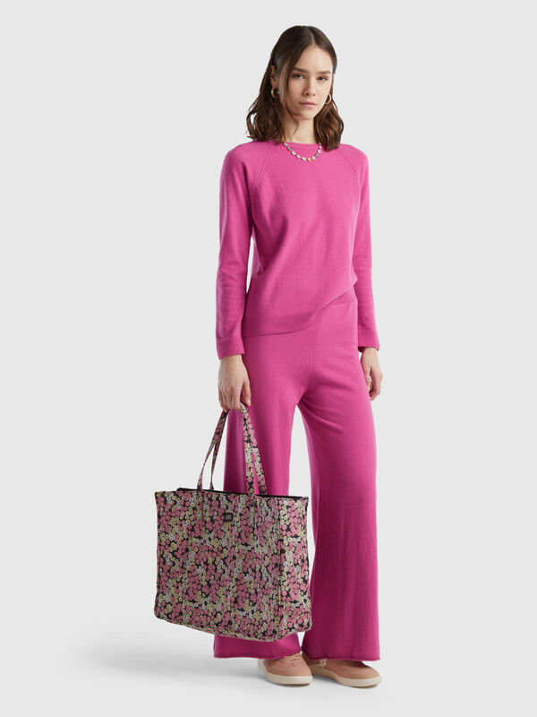Pantaloni ampi rosa in misto lana e cashmere Donna