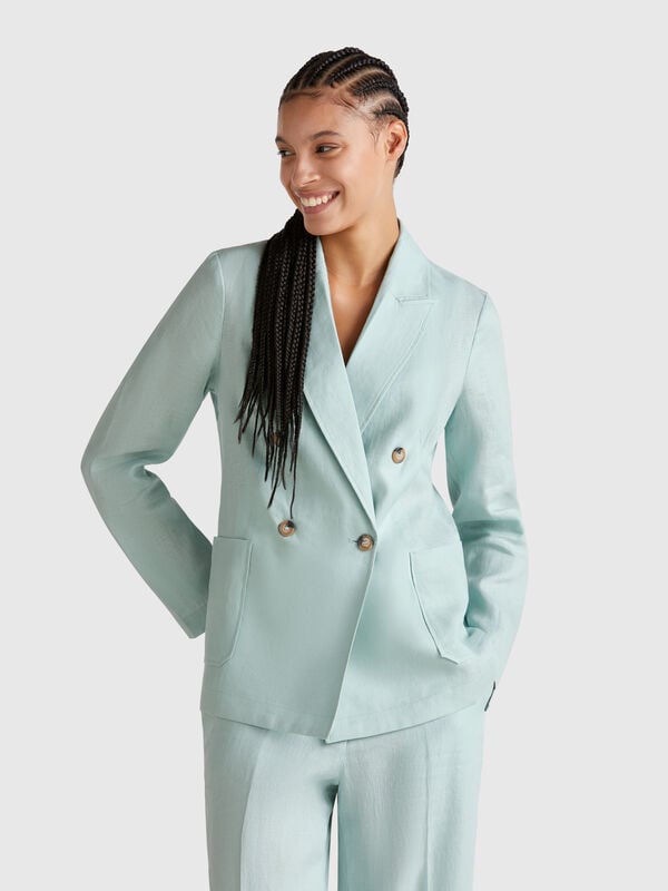 Zweireihige Jacke aus reinem Leinen Damen