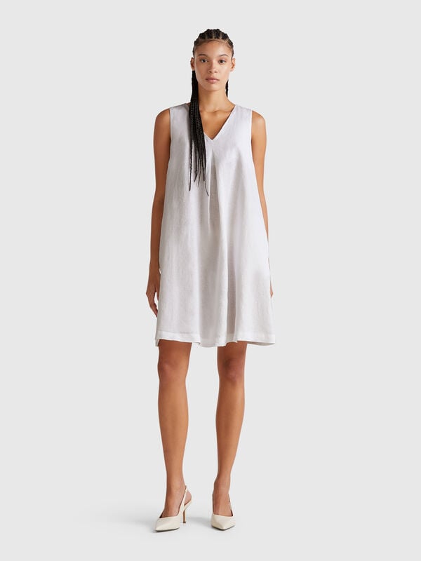 Vestito smanicato in puro lino Donna