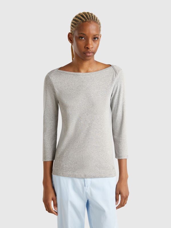 T-Shirt mit Boot-Ausschnitt aus 100% Baumwolle Damen