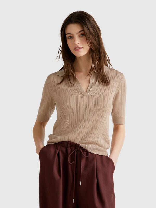 Kurzarm-Strickpoloshirt Damen