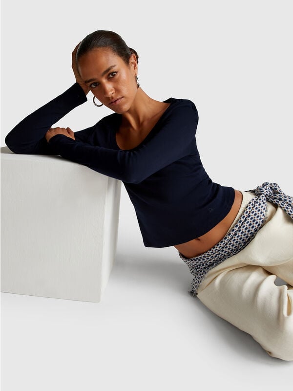 T-shirt manica lunga in puro cotone Donna