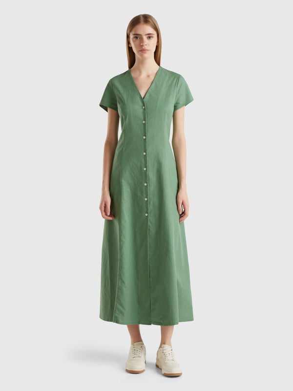 Robe en mélange de lin et de coton stretch Femme