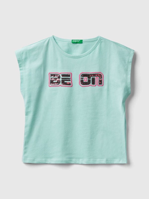 T-Shirt mit Glitter-Logo-Print Mädchen