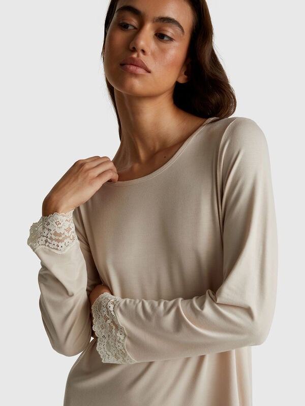 Camicia da notte fluida con pizzo Donna