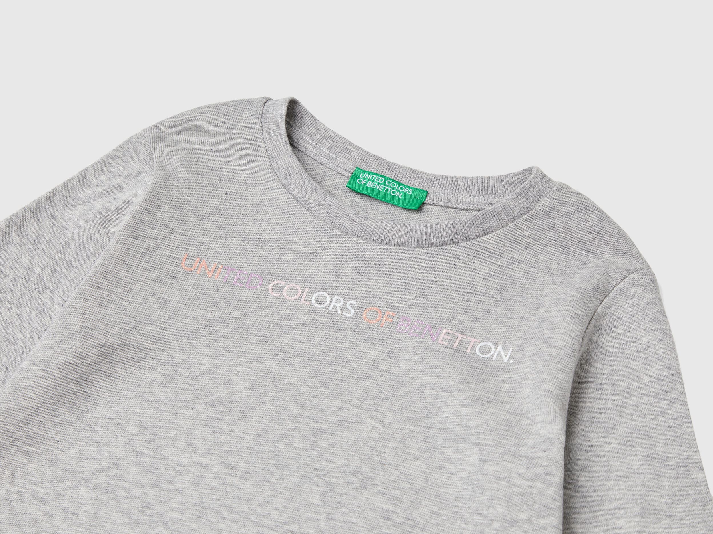 T shirt a imprime paillete en coton bio Gris Clair Benetton