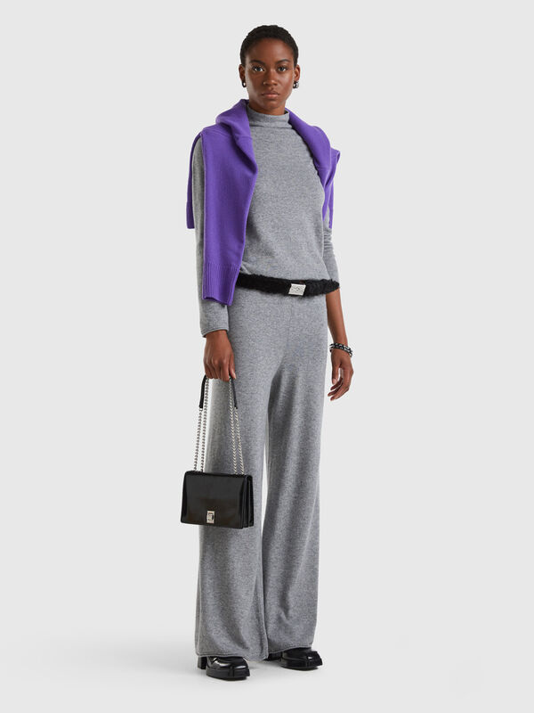 Pantaloni ampi grigio chiaro in misto lana e cashmere Donna