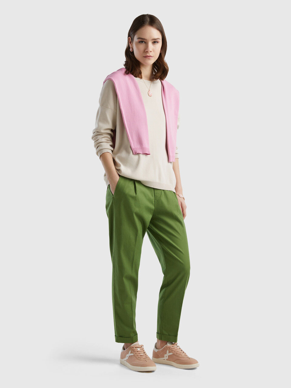 green corduroy trousers | mcverdi trousers in wide ribbed corduroy