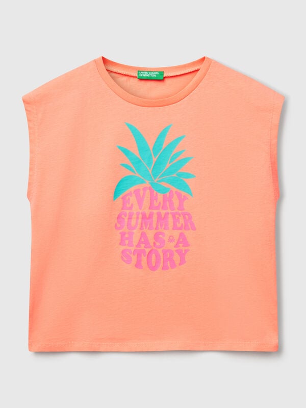 T-Shirt mit fluoreszierendem Aufdruck Mädchen
