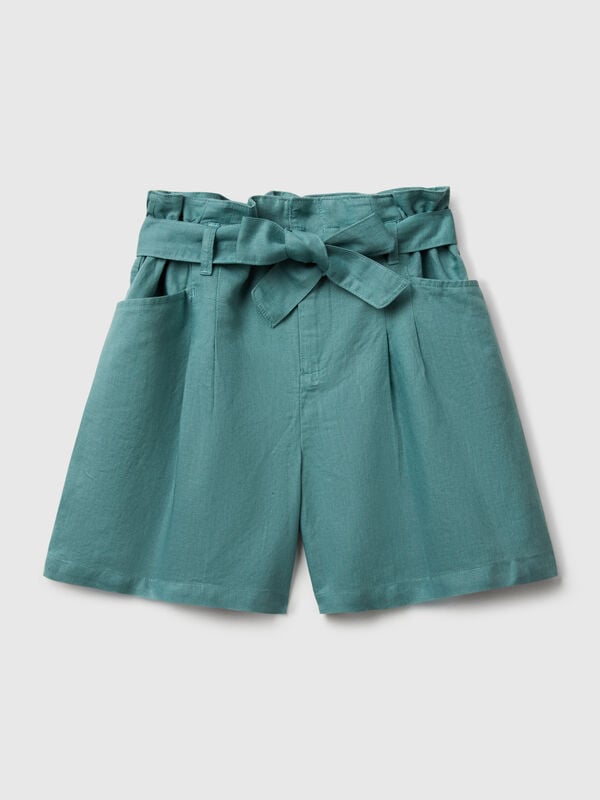 Bermuda paperbag en lin mélangé Filles