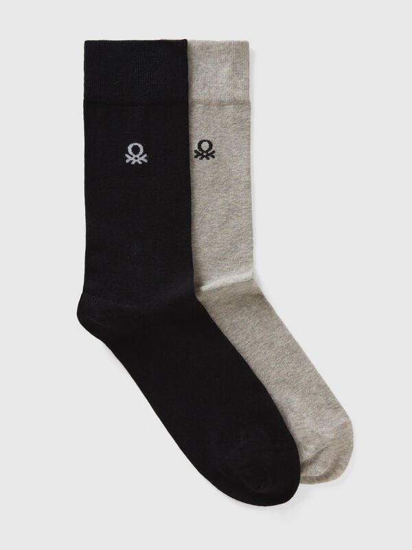 Two pairs of long organic cotton socks with logo