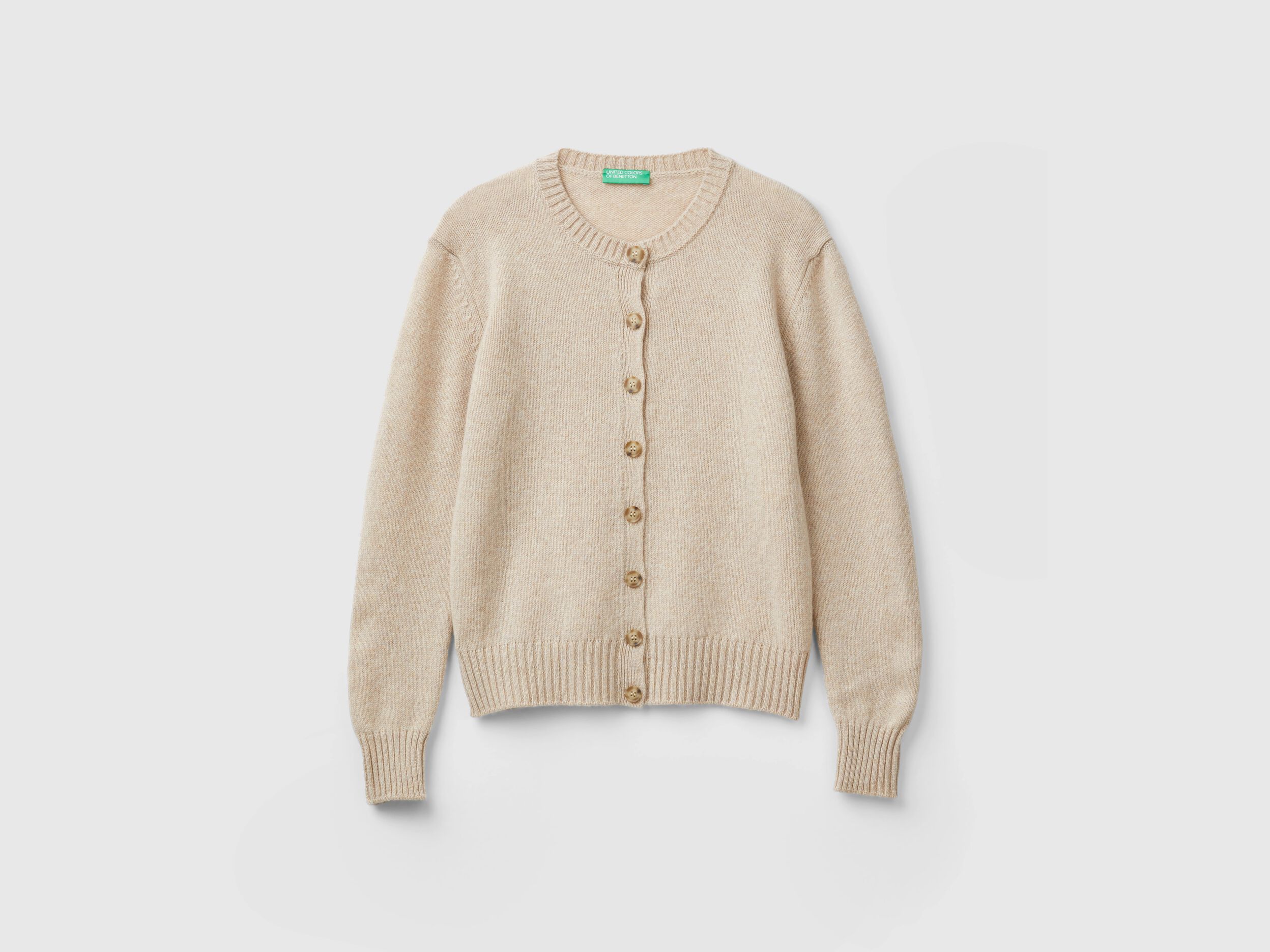 Cardigan in pure Shetland wool Beige Benetton