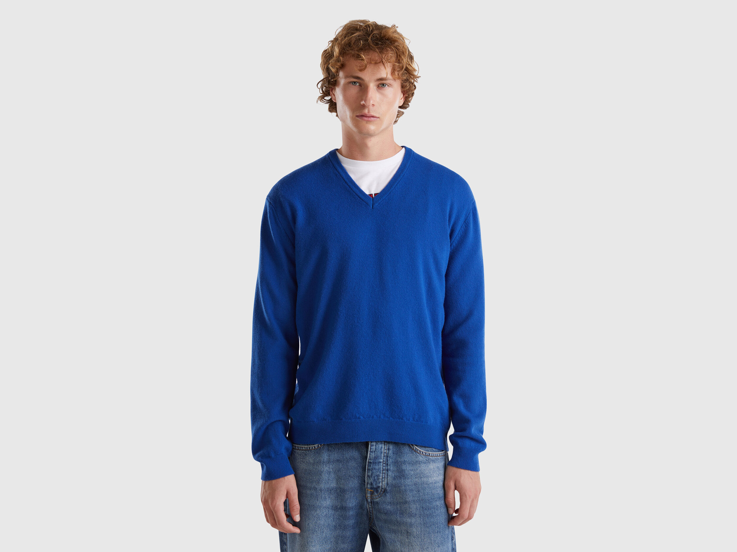 V Neck Merino Wool Sweater Men 2024 Benetton