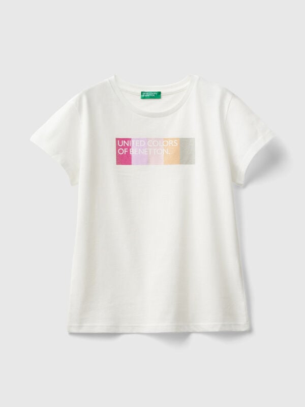 T-Shirt mit Glitzerlogo aus Bio-Baumwolle Mädchen