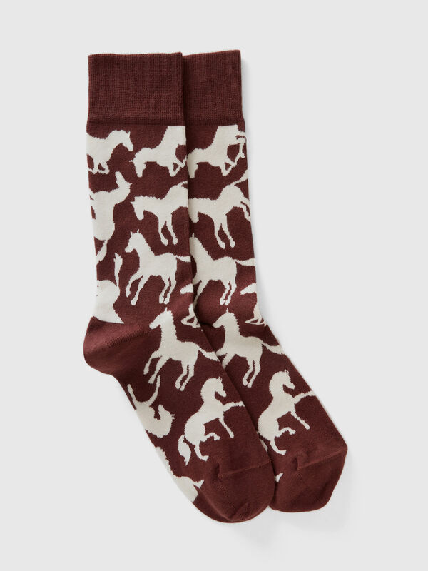 Long brown socks with horses