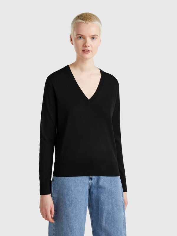 Pullover mit V-Ausschnitt aus Seidenmischung Damen