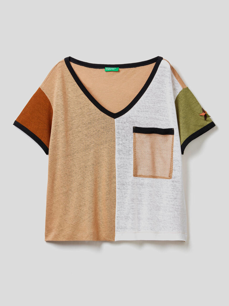 T-shirt color block en coton et lin mélangés image number 1