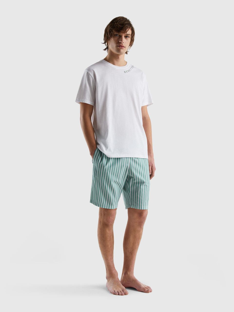 Striped 100% cotton shorts