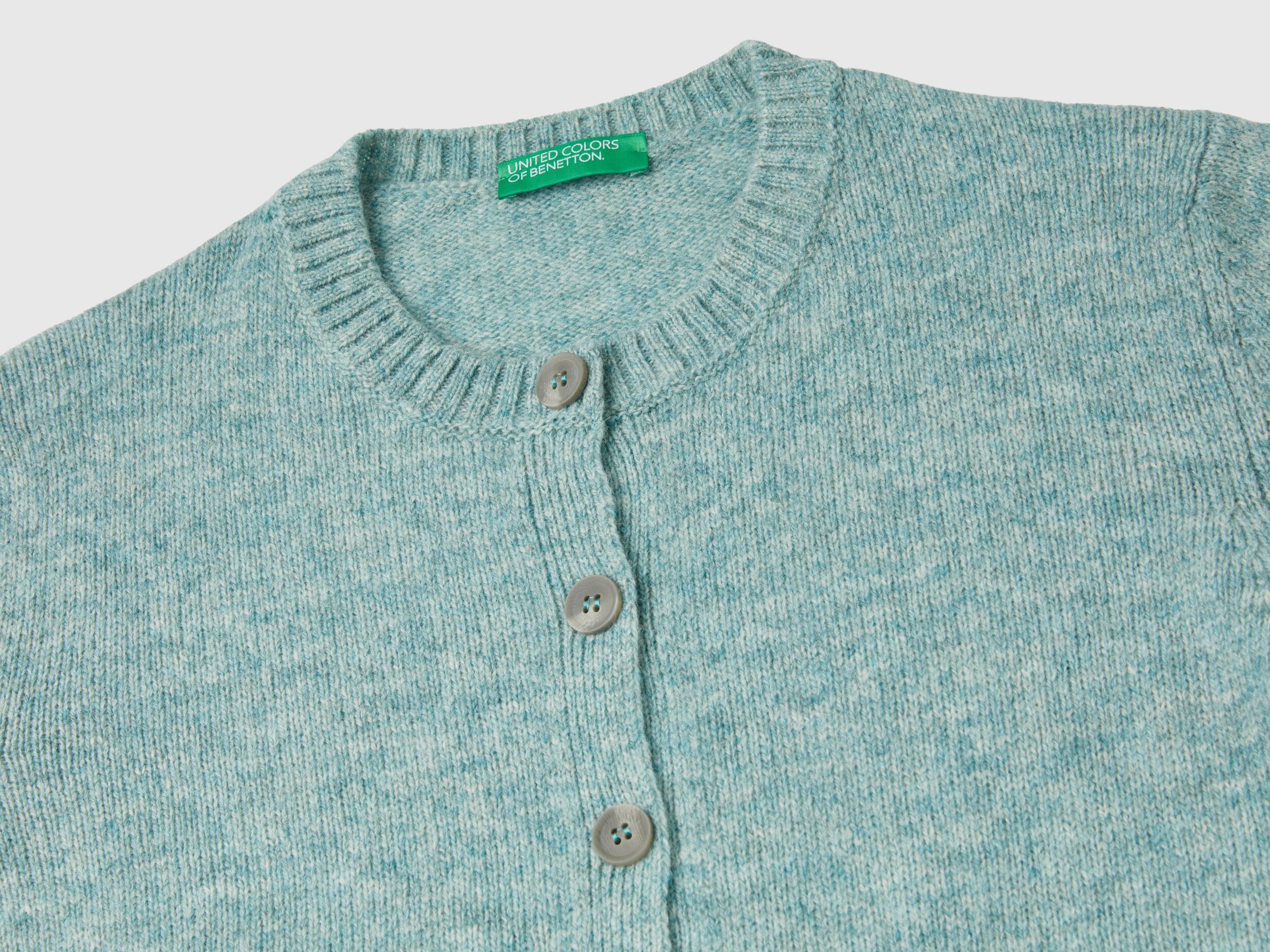 Cardigan in pure Shetland wool - Aqua | Benetton